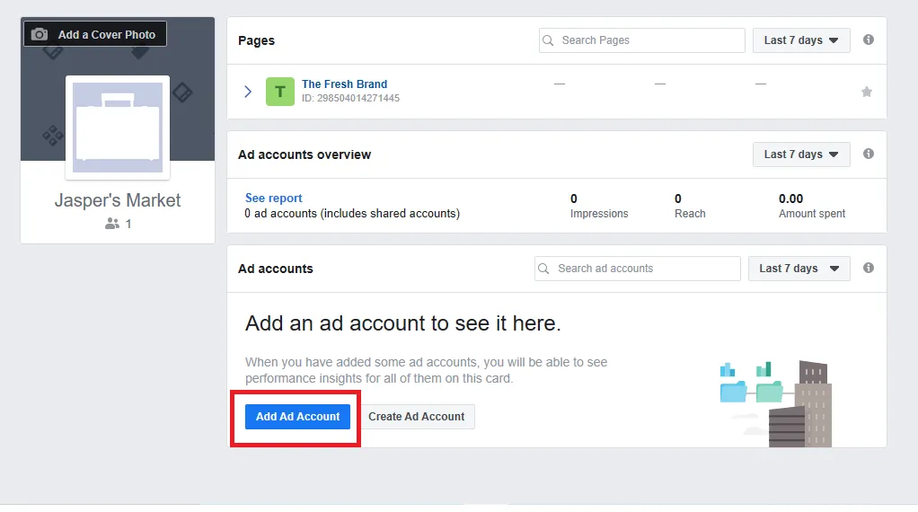 agregar botón de cuenta en el administrador de negocios de Facebook