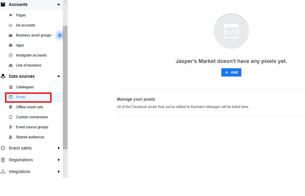 ventana de píxeles gerente de negocios de Facebook
