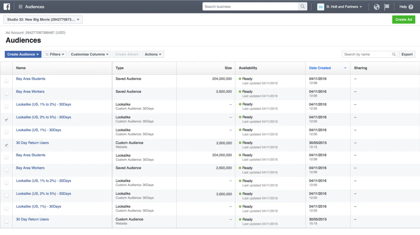 administrar audiencias en Facebook Business Manager